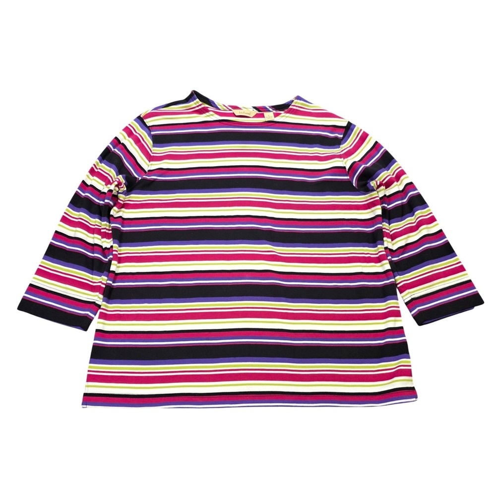 Bechamel Striped Crew Neck T Shirt Women's Size L Pink Purple Green Long Sleeve